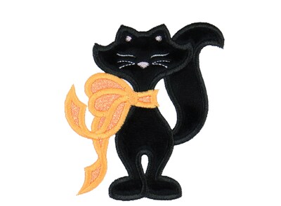 Black Halloween Cat with Orange Ribbon Sew or Iron on Patch - image1